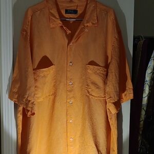 Polo Ralph Lauren Silk /Linen Blend 2XLT Orange Button-Up Resort Shirt